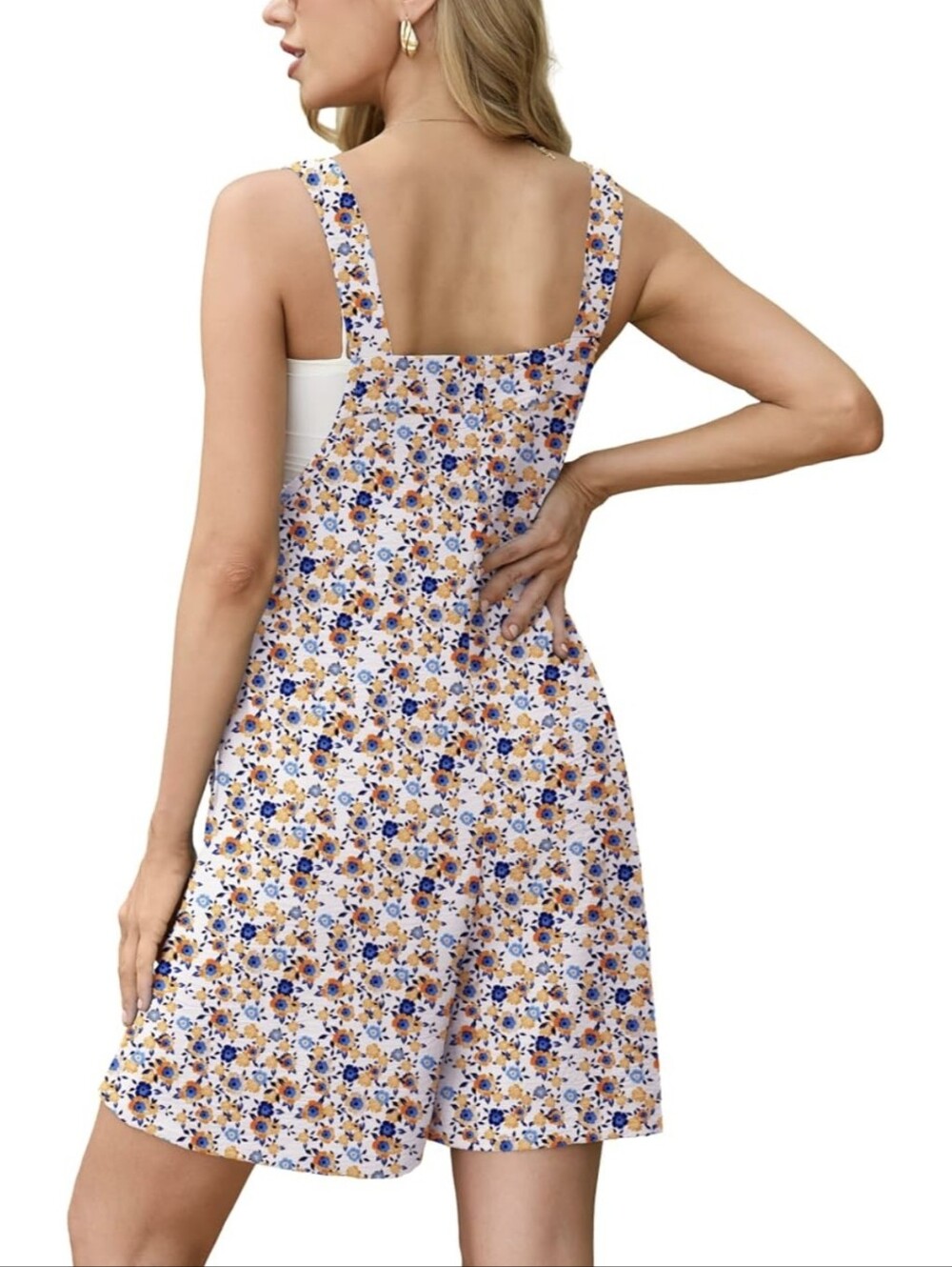 Women's Lepunnuo White Floral Loose Fit Sleeveless Button-Strap Romper Med. NWOT - Picture 4 of 11